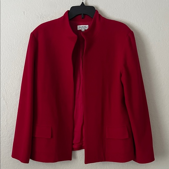 Kasper Jackets & Blazers - TAMOTSU Wool and Cashmere Blend Open Front Red Blazer Jacket in Size 16